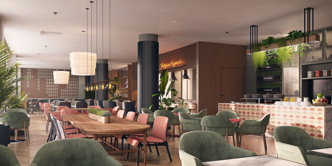LOFT MAGDALENA ADAMUS Sheraton Poznań, rewitalizacja przestrzeni all day dinning fot. mat. prasowe Pokolenie Z zmienia rynek nieruchomości komercyjnych. Jak projektować dziś hotele i biura?