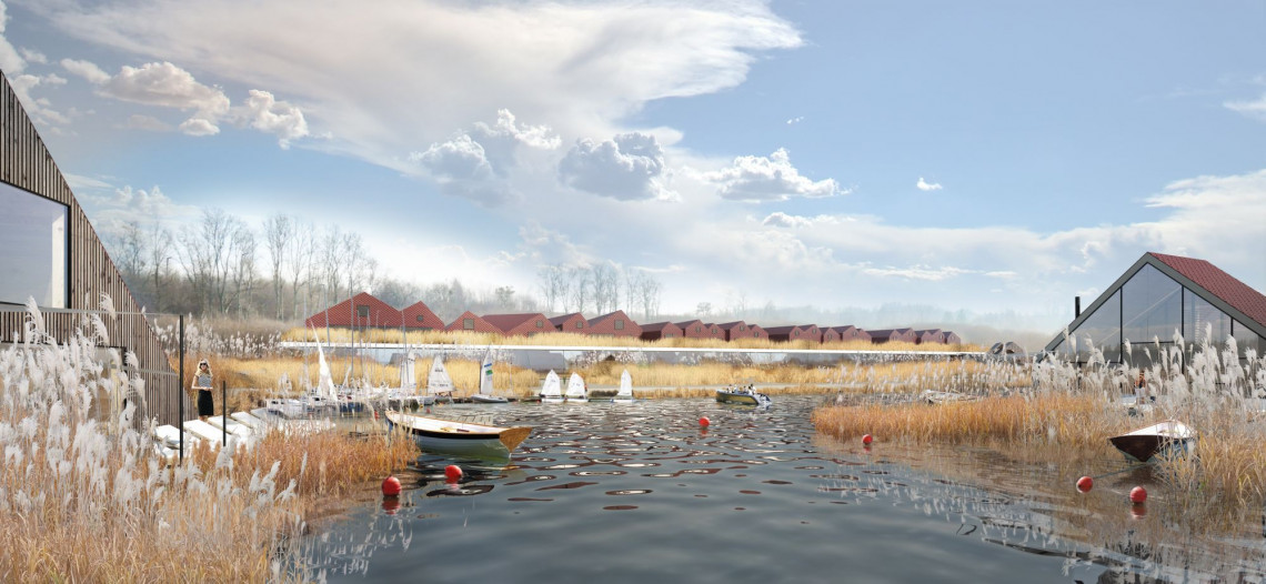 W Pasymiu powstanie pięciogwiazdkowy resort z hotelem, 50 całorocznymi domami, centrum konferencyjne, spa, restauracja oraz prywatna marina przy Jeziorze Kalwa fot. mat. MJZ Luksusowy resort zatopiony w krajobrazie. O jedynej takiej inwestycji hotelarskiej na Mazurach opowiada Maciej Zawadzki z MJZ