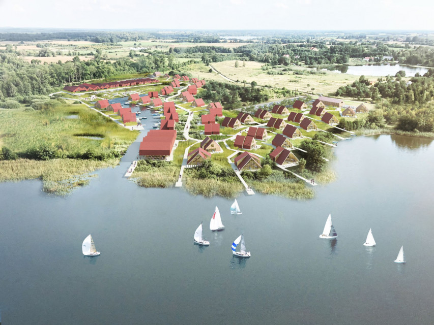 W Pasymiu powstanie pięciogwiazdkowy resort z hotelem, 50 całorocznymi domami, centrum konferencyjne, spa, restauracja oraz prywatna marina przy Jeziorze Kalwa fot. mat. MJZ Luksusowy resort zatopiony w krajobrazie. O jedynej takiej inwestycji hotelarskiej na Mazurach opowiada Maciej Zawadzki z MJZ