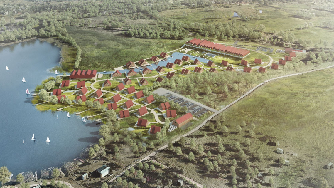 W Pasymiu powstanie pięciogwiazdkowy resort z hotelem, 50 całorocznymi domami, centrum konferencyjne, spa, restauracja oraz prywatna marina przy Jeziorze Kalwa fot. mat. MJZ Luksusowy resort zatopiony w krajobrazie. O jedynej takiej inwestycji hotelarskiej na Mazurach opowiada Maciej Zawadzki z MJZ