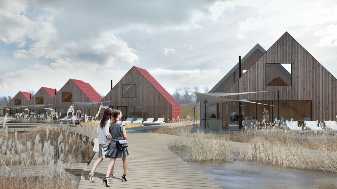 W Pasymiu powstanie pięciogwiazdkowy resort z hotelem, 50 całorocznymi domami, centrum konferencyjne, spa, restauracja oraz prywatna marina przy Jeziorze Kalwa fot. mat. MJZ Luksusowy resort zatopiony w krajobrazie. O jedynej takiej inwestycji hotelarskiej na Mazurach opowiada Maciej Zawadzki z MJZ
