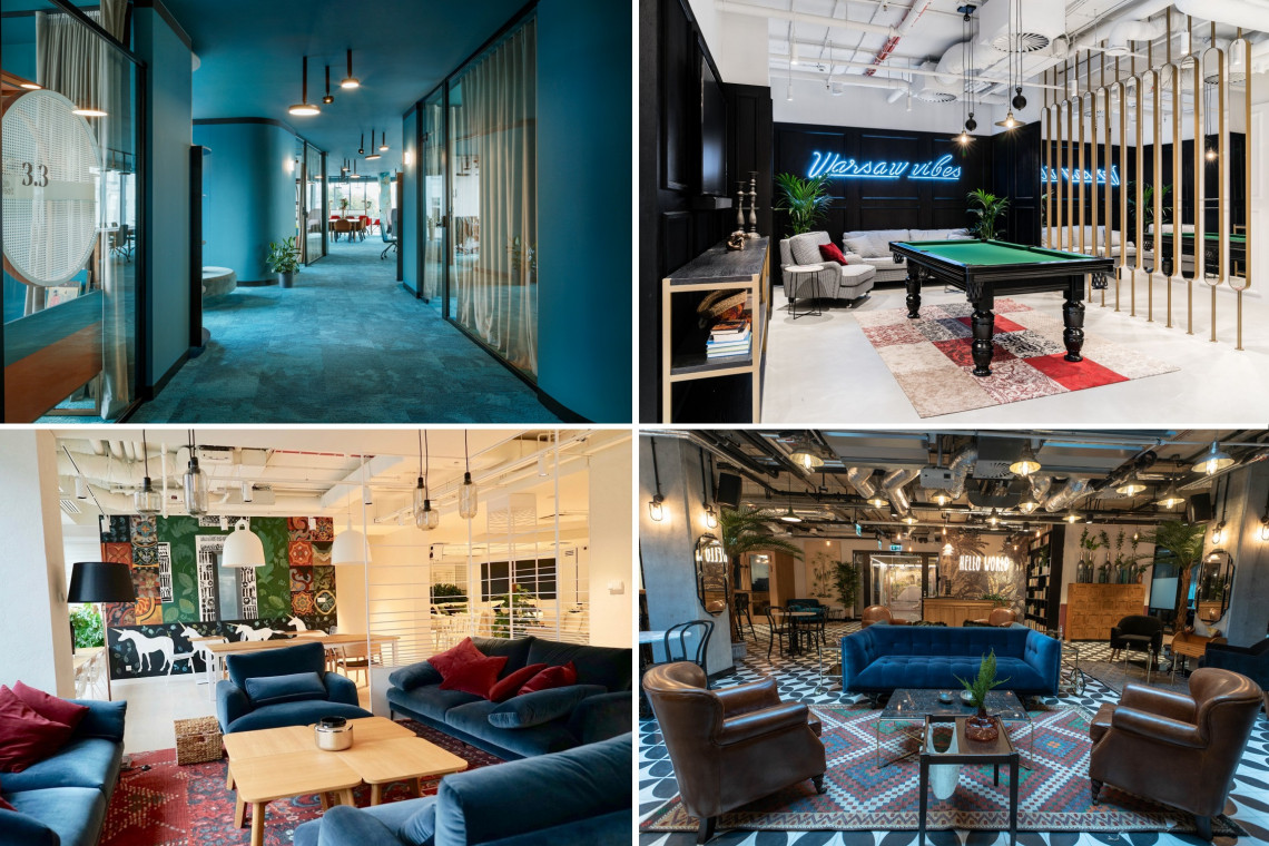 Od góry: The Nest, Solution Rent na placu Małachowskiego, Business Link w High 5ive, nowa cześć Mindspace w Hali Koszyki, fot. mat. pras. #TOP: Oto najnowsze przestrzenie coworkingowe w Polsce. Tu główną rolę gra design