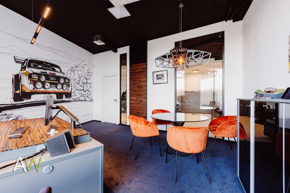 fot. mat. AW Interior Design Oto biuro firmy OE Industry w Krakowie. Komfortowe, funkcjonalne i pełne dobrego designu