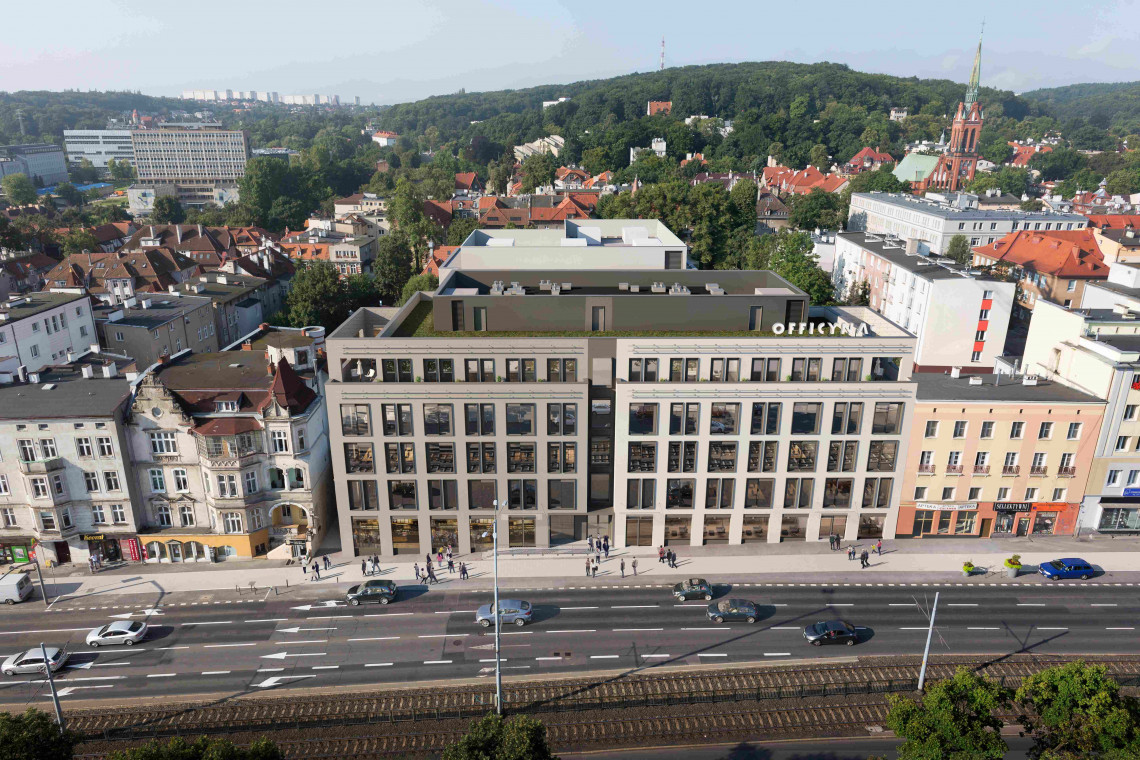Officyna wizualizacja I (front) i II (tło) etapu fot. mat. prasowe APA Wojciechowski ponownie dla Torus. Pierwszy biurowiec na finiszu, a drugi już na starcie