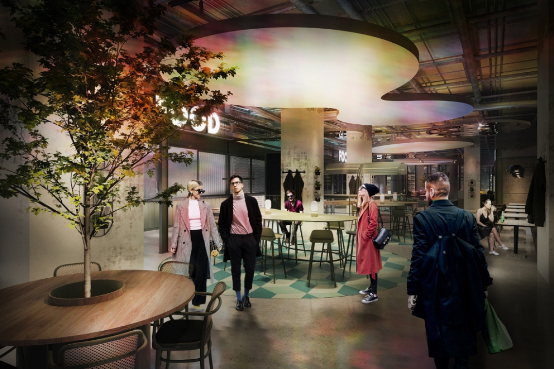 Sky Kitchen, strefa autorskich konceptów kulinarnych w Sky Tower. Proj. Studio MIXD. Fot. Materiały prasowe Jest koncepcja butikowej strefy kulinarnej Sky Kitchen. Autorami Studio MIXD