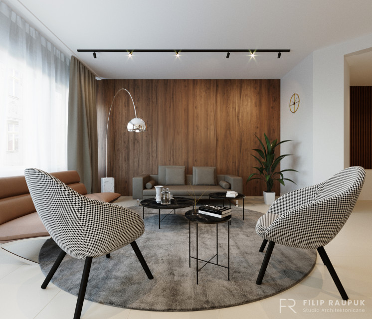 Projekt kancelarii w Szczecinie - lobby. Wiz. Materiały architekta U notariusza jak w domu. Projekt przytulnej kancelarii