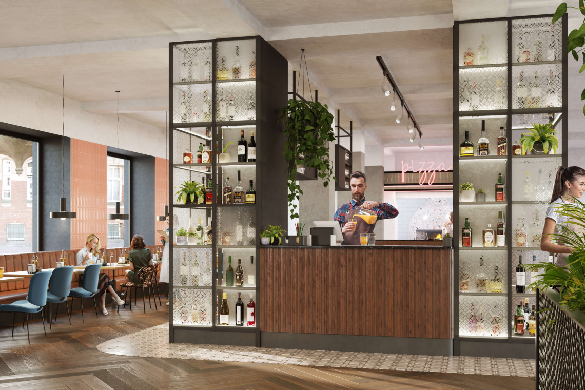 Sercem Vienna House R.evo Katowice jest lobby z recepcją, barem i strefą wypoczynku. W skrócie: centralny punkt dla gości. W komfortowej przestrzeni z miejscami do siedzenia można zjeść śniadanie lub spotkać się z przyjaciółmi, a także zorganizować tymczasowe miejsce pracy, fot. mat. inwestora Miks rewolucji i ewolucji w hotelarstwie. Vienna House R.evo zaskoczy w Katowicach!