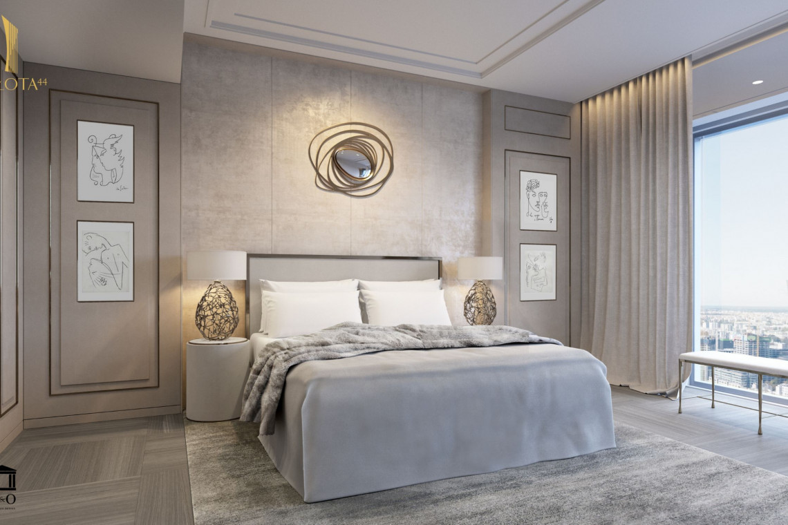 Na najwyższym, 52. piętrze luksusowego apartamentowca zaprojektowanego przez światowej sławy projektanta Daniela Libeskinda znajdziemy jeden z trzech penthousów. Apartament zajmuje 235 mkw., a za jego oknami rozpościera się zachwycający widok na zachodnią i północną stronę Warszawy. Studio projektowe O&O European Design zaproponowało wizualizację tego miejsca tworząc przestrzeń wypełnioną światowej klasy designem, fot. mat. Złota 44 Wiesław Olko z O&O European Design pochwalił się pomysłem na penthouse w Złotej 44
