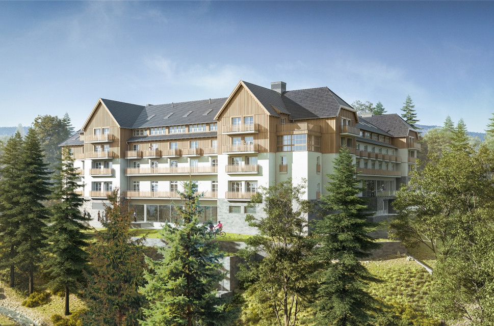 W Szklarskiej Porębie powstanie nowy hotel Mercure. Bergo Hotel & Resort łączy architekturę inspirowaną tradycyjnym górskim designem z nowoczesnymi, luksusowymi wnętrzami, fot. mat. inwestora W Szklarskiej Porębie powstanie nowy hotel Mercure. Czeka nas górski design!