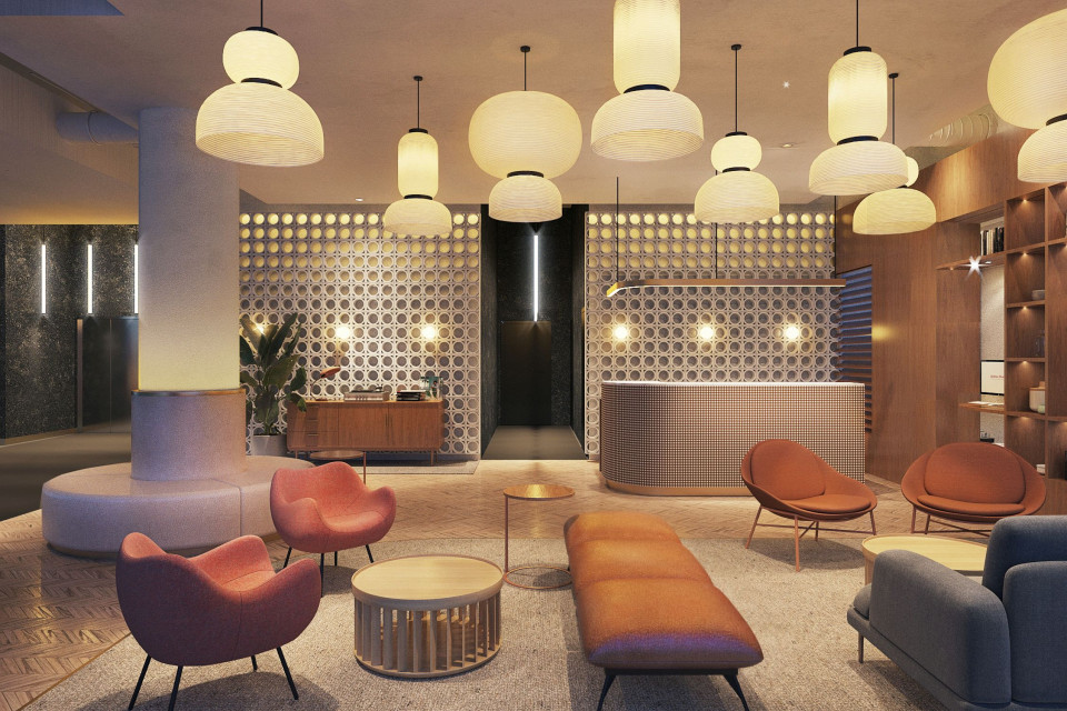 Qubus Hotel Katowice: Ciepłe, przytulne wnętrza z dużą ilością drewna i niebanalnych detali, zaprojektowane przez MIXD, to wariacja na temat stylu złotej ery Katowic - doprawiona współczesnym duchem miasta i utrzymana standardzie czterogwiazdkowego hotelu, fot. MIXD Tak będzie wyglądało wnętrze Qubus Hotel Katowice. MIXD zaproponowali wariację na temat stylu złotej ery Katowic!
