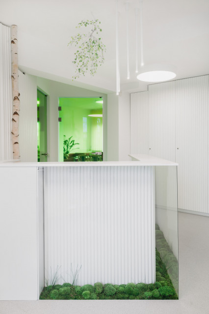 Pracownia LOFFT architektura Małgorzata Hendrych-Lubińska zrealizowała kolejny ciekawy projekt biurowy na początku 2020 roku. Tym razem odmieniła jedną z siedzib Lasów Państwowych w Dretyniu, fot. mat. LOFFT architektura Małgorzata Hendrych-Lubińska Brzozy, mech i dużo bieli. Odmieniona siedziba Lasów Państwowych w Dretyniu