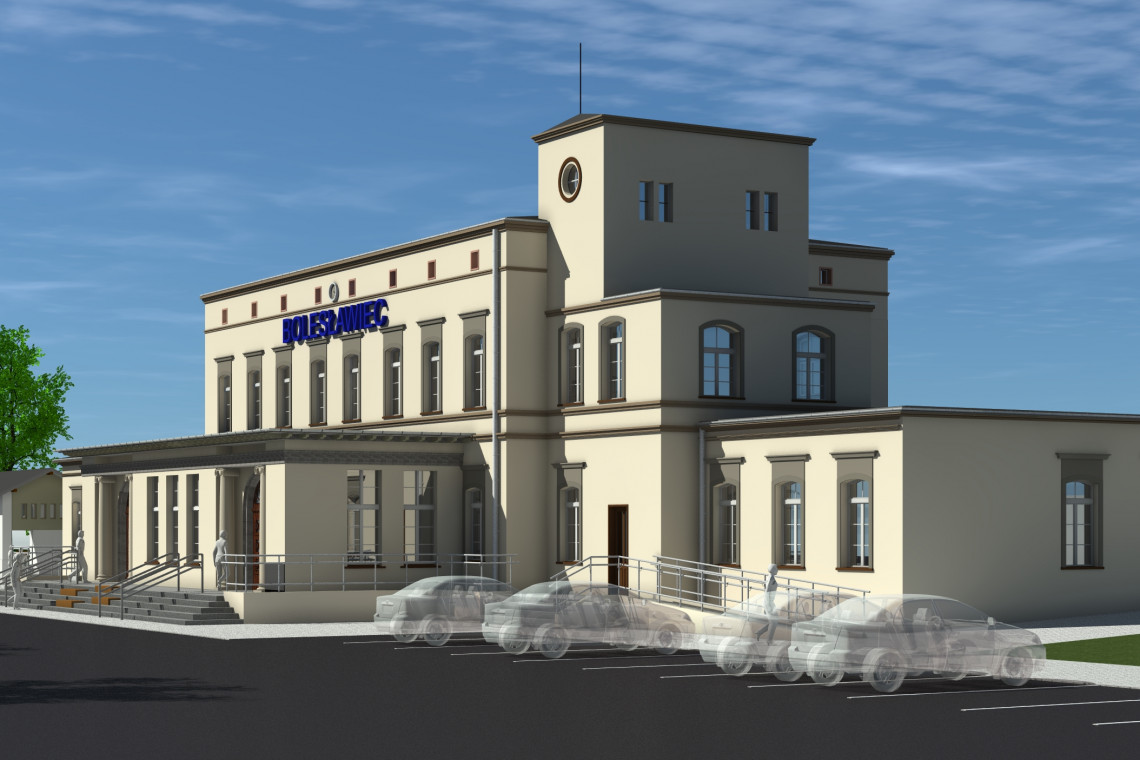 Dworzec w Bolesławcu - wizualizacja - widok ogólny, fot. mat. PKP Rusza przebudowa dworca w Bolesławcu. Przywrócony zostanie historyczny wygląd dworca