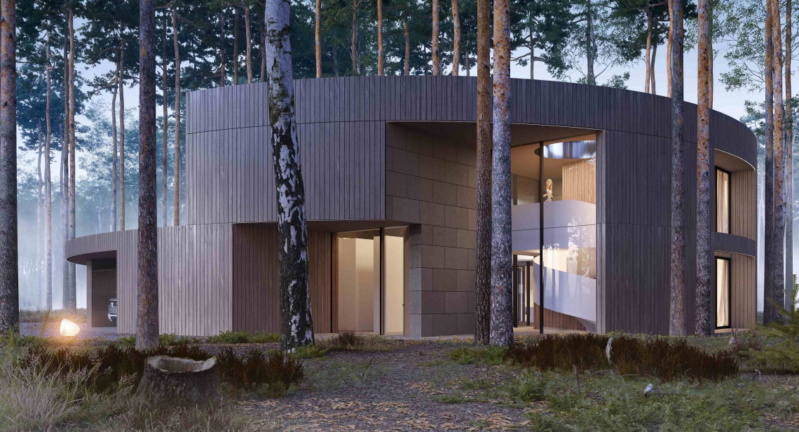 Circle Wood. Proj. Przemek Olczyk Mobius Architekci. Fot. Mat. prasowe Niczym pień drzewa. Zobacz wyjątkowy budynek w sąsiedztwie Puszczy Kampinoskiej