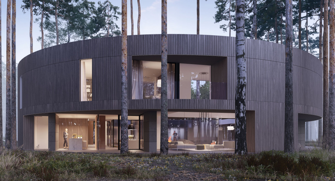 Circle Wood. Proj. Przemek Olczyk Mobius Architekci. Fot. Mat. prasowe Niczym pień drzewa. Zobacz wyjątkowy budynek w sąsiedztwie Puszczy Kampinoskiej