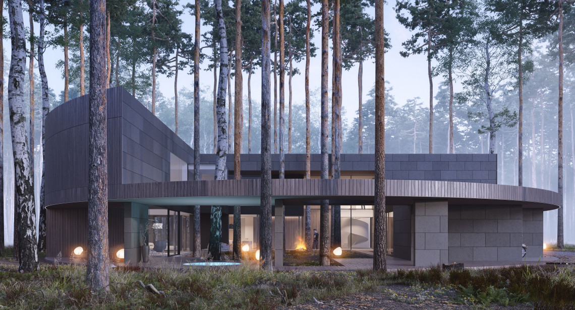 Circle Wood. Proj. Przemek Olczyk Mobius Architekci. Fot. Mat. prasowe Niczym pień drzewa. Zobacz wyjątkowy budynek w sąsiedztwie Puszczy Kampinoskiej