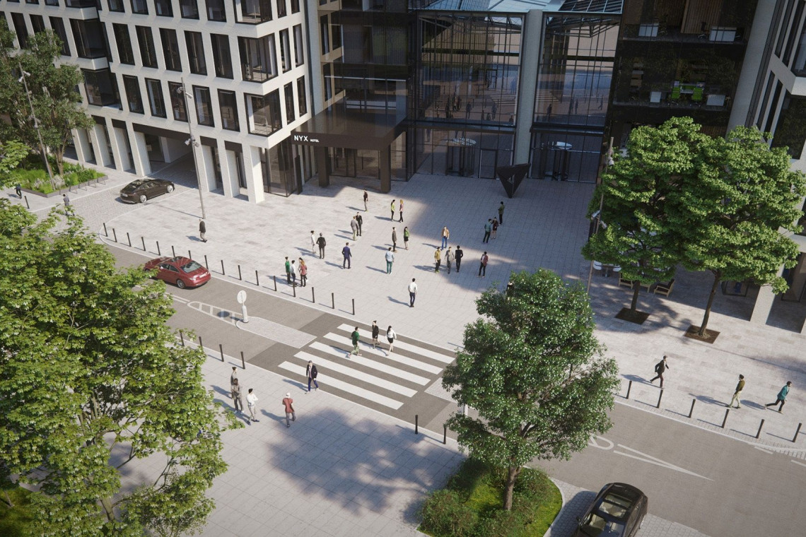 Wraz z powstaniem Varso Place, firma HB Reavis zmienia także przestrzeń wokół budynków. Blisko 200-metrowy odcinek ulicy Chmielnej w centrum Warszawy zyska bardziej reprezentacyjny wygląd. Okolica będzie teraz znacznie wygodniejsza dla pieszych oraz bardziej zielona, fot. mat. HB Reavis Nowa przestrzeń publiczna w centrum Warszawy. Zmiany wokół Varso Place