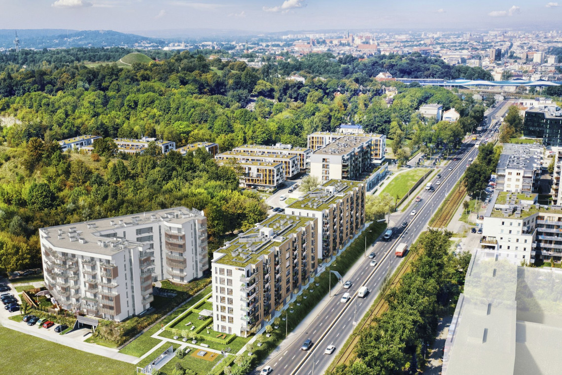 Nowy projekt spod kreski ION Architekci powstanie u zbiegu Wielickiej i Jerozolimskiej – malowniczej, zielonej uliczki leżącej w pobliżu Kopca Krakusa. Projekt Osiedle Jerozolimska w Krakowie, fot. mat. Cordia ION Architekci z nowym projektem na krakowskim Podgórzu