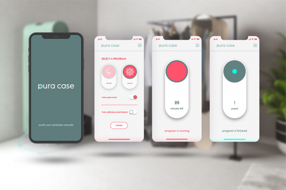 Pura-Case ma w założeniu umożliwiać czyszczenie ubrań ozonem w warunkach domowych. Proj. Carlo Ratti Associati dla Scribit. Fot. Mat. prasowe https://www.pura-case.com/ Design w dobie pandemii: pokrowiec, który ozonuje ubrania
