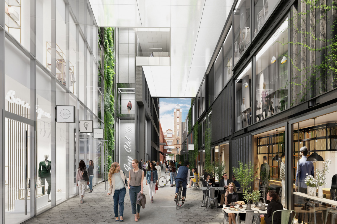 Pasaż handlowy budynku Fern na OFF Piotrkowska Center (dzień). Fot. Mat. prasowe Pandemia impulsem dla miastotwórczych projektów? Nowe oblicze ulic handlowych