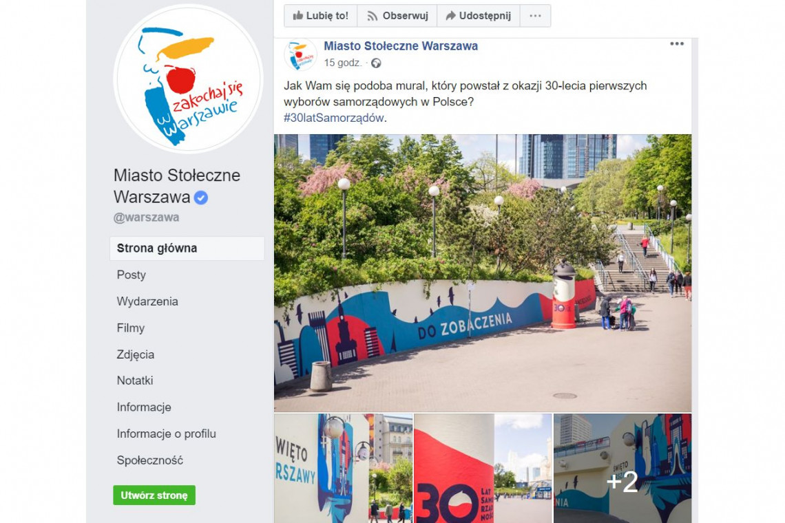 Fot. screenshot facebook.com/warszawa / @warszawa Mural z okazji 30-lecia pierwszych wyborów samorządowych w Polsce