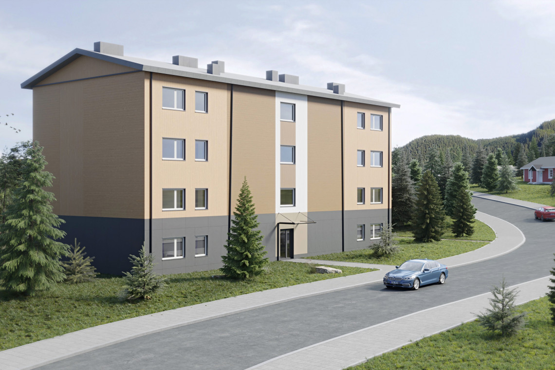Program Kombohus obejmuje dwa rodzaje standardowych budynków: 2-6 piętrowych i 6-8 piętrowych. W ramach tego programu budowlanego zamawiający szacuje realizację 25 000 mieszkań czynszowych do 2026 r. Unibep S.A. zakwalifikował się do umowy ramowej na standardowy powtarzalny budynek 2-6 piętrowy wraz z dwiema innymi firmami szwedzkimi: Lindbäcks AB i JSB Construction AB., fot. mat. prasowe Polskie budynki w technologii modułowej o szkielecie drewnianym zdobywają Szwecję