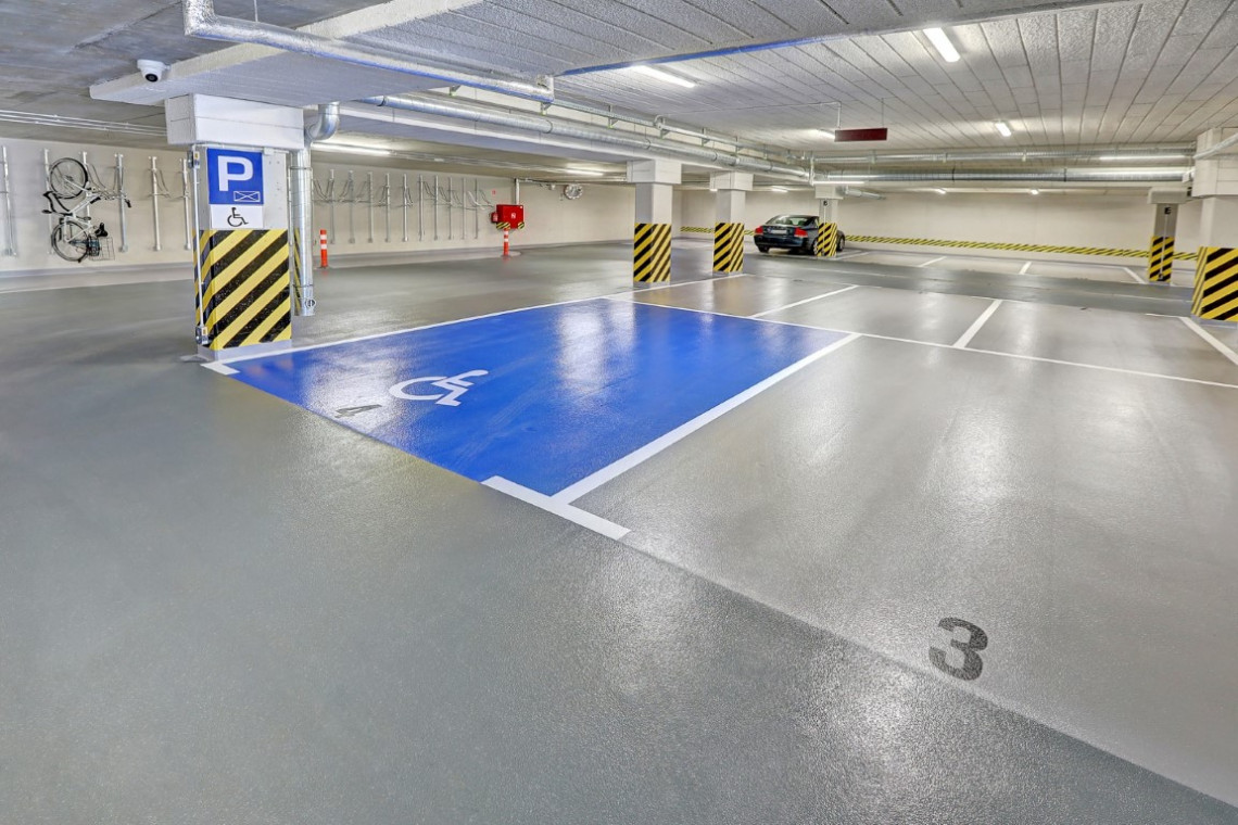 Parking podziemny, Serce Zajezdni Wrzeszcz. Fot. Mat. prasowe Specjalistyczne posadzki żywiczne na parkingu gdańskiej inwestycji