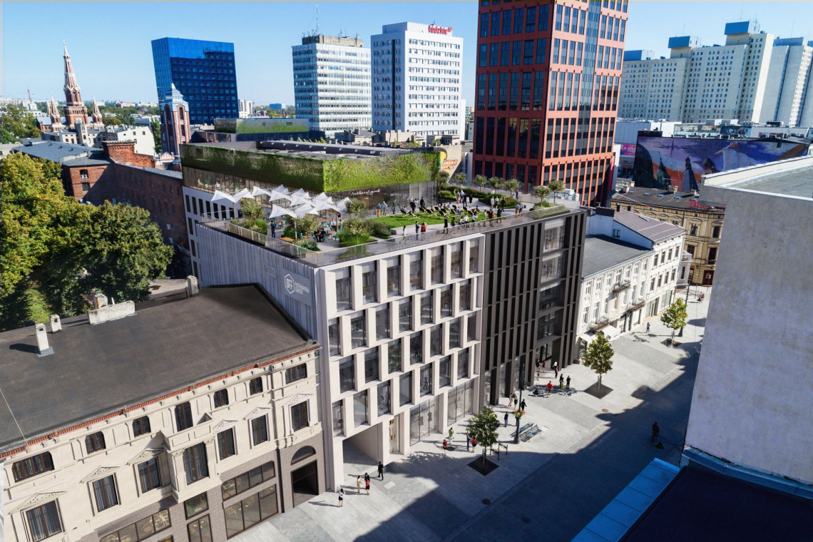 Budynek Fern - widok od ul. Piotrkowskiej. Fot. Mat. prasowe W Łodzi powstanie budynek mixed-use z tarasem widokowym na dachu