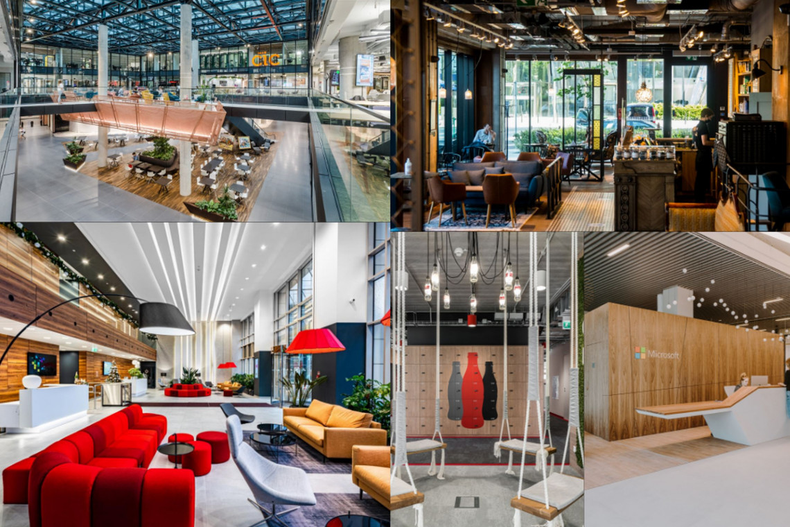 Kawiarnia Green Caffè Nero w warszawskim biurowcu Generation Park, Cambridge Innovation Center Warsaw, siedziba Microsoft Polska w Warszawie, lobby w biurowcach Innova Work Station i Signum Work Station w Warszawie, Coca-Cola HBC Polska w Business Garden w Warszawie - te pięć miejsc zostało nominowanych w kategorii Przestrzeń Komercyjna w konkursie Prime Property Prize 2020, fot. mat. prasowe Prime Property Prize 2020: Która przestrzeń komercyjna warta jest nagrody?