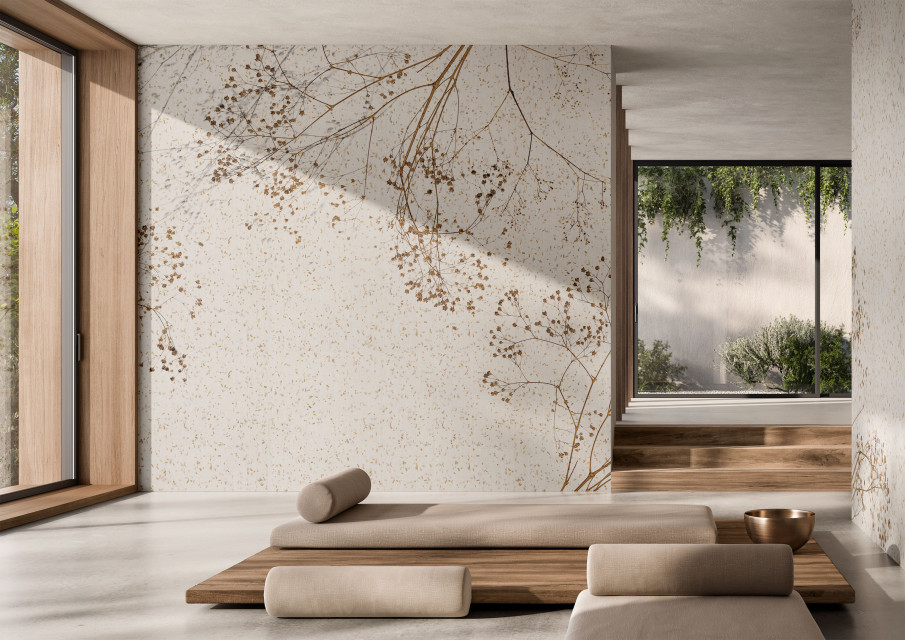 Projektanci marki Glamora wskazują technikę washi właśnie, jako główną inspirację przy tworzeniu najnowszej kolekcji marki – Collection XI. Wielkoformatowe tapety z najnowszej kolekcji wydają się prześwitywać, fot. mat. prasowe Ta najnowsza kolekcja grafik ściennych to ukłon w stronę japońskiej sztuki