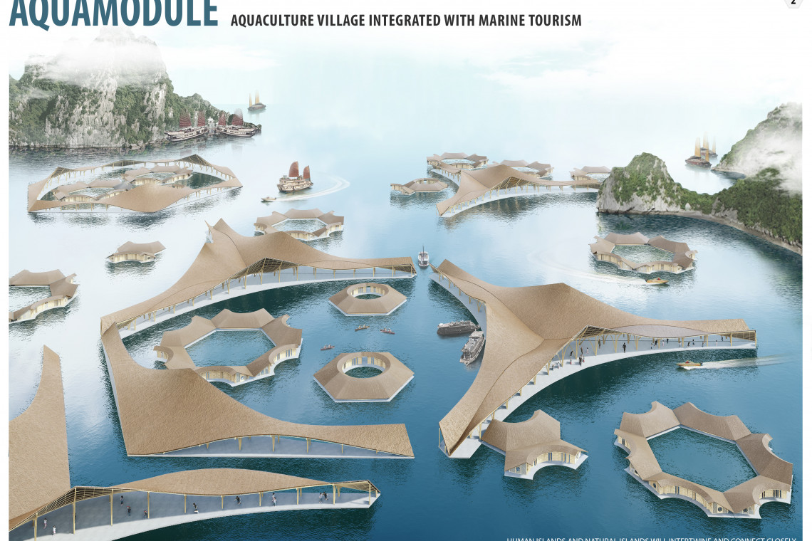 Zdobywcą I miejsca jest wietnamski architekt, Van Long Le, który zaproponował projekt spektakularnych rozmiarów. W związku z zagrożeniem planety przez niszczycielską działalność człowieka, a jednocześnie wielki potencjał turystyczny Wietnamu, projektant stworzył „Aquamodul” - koncept umieszczonych na morzu modułów mieszkalnych, samowystarczalnych energetycznie, ruchomych, łączących się na wiele sposobów i tworzących morską wioskę. W sposób organiczny pozwala ona spełnić założenia autora projektu - uregulowania zarybienia terenu, rozwoju kultury wodnej oraz promocji turystyki, która w dużej mierze opiera się na wycieczkach wokół wietnamskich wysp. Wyspy-moduły pozostają w projekcie w nieinwazyjnej relacji z wyspami stworzonymi przez naturę Samowystarczalna morska wioska - ten projekt architekta okazał się najlepszy