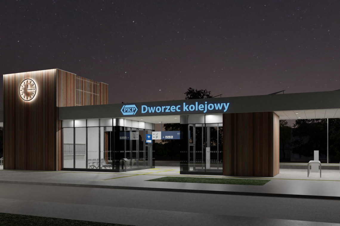 Wizualizacja Dworca w Rogowie. Wiz. Mat. prasowe PKP SA W Rogowie powstanie nowoczesny dworzec kolejowy