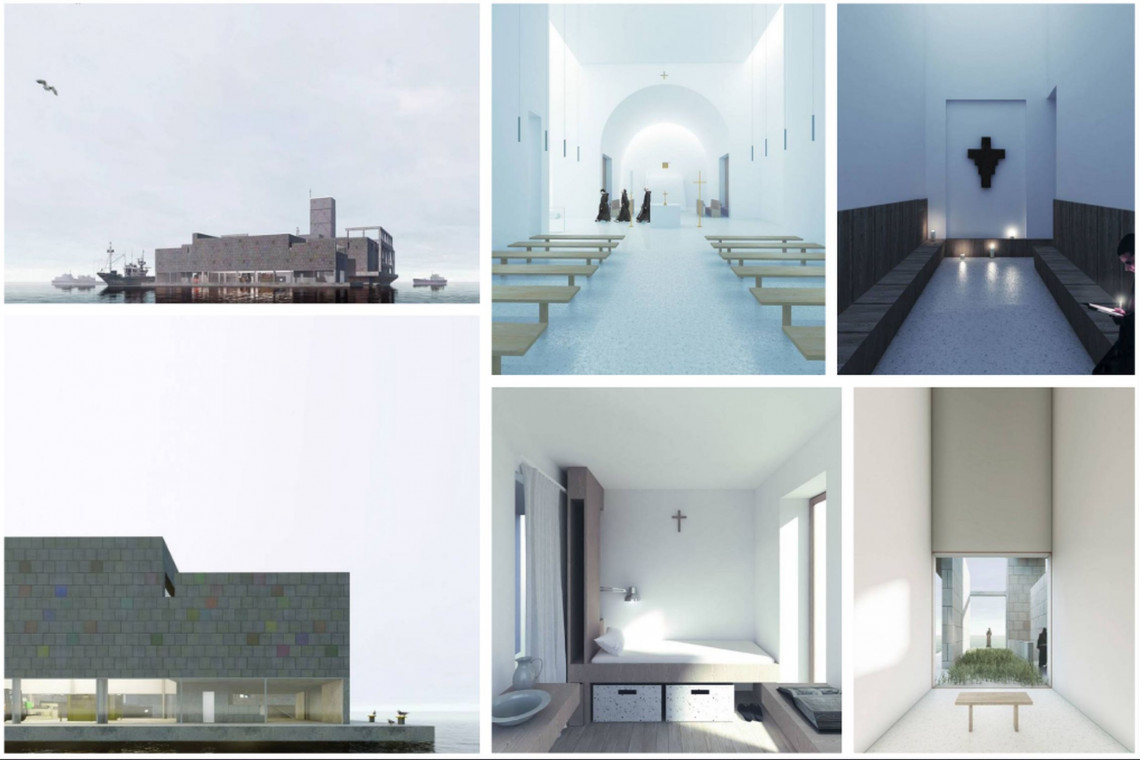Wizualizacja projektu klasztoru w miejscu torpedowni przy plaży na Babich Dołach, fot. materiały Politechniki Wrocławskiej Klasztor w miejscu torpedowni? To najlepszy dyplom architektoniczny w Polsce