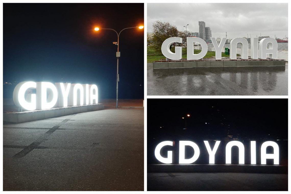 Podświetlany napis GDYNIA na molo południowym, fot. ZDiZ Świetlna atrakcja w Gdyni