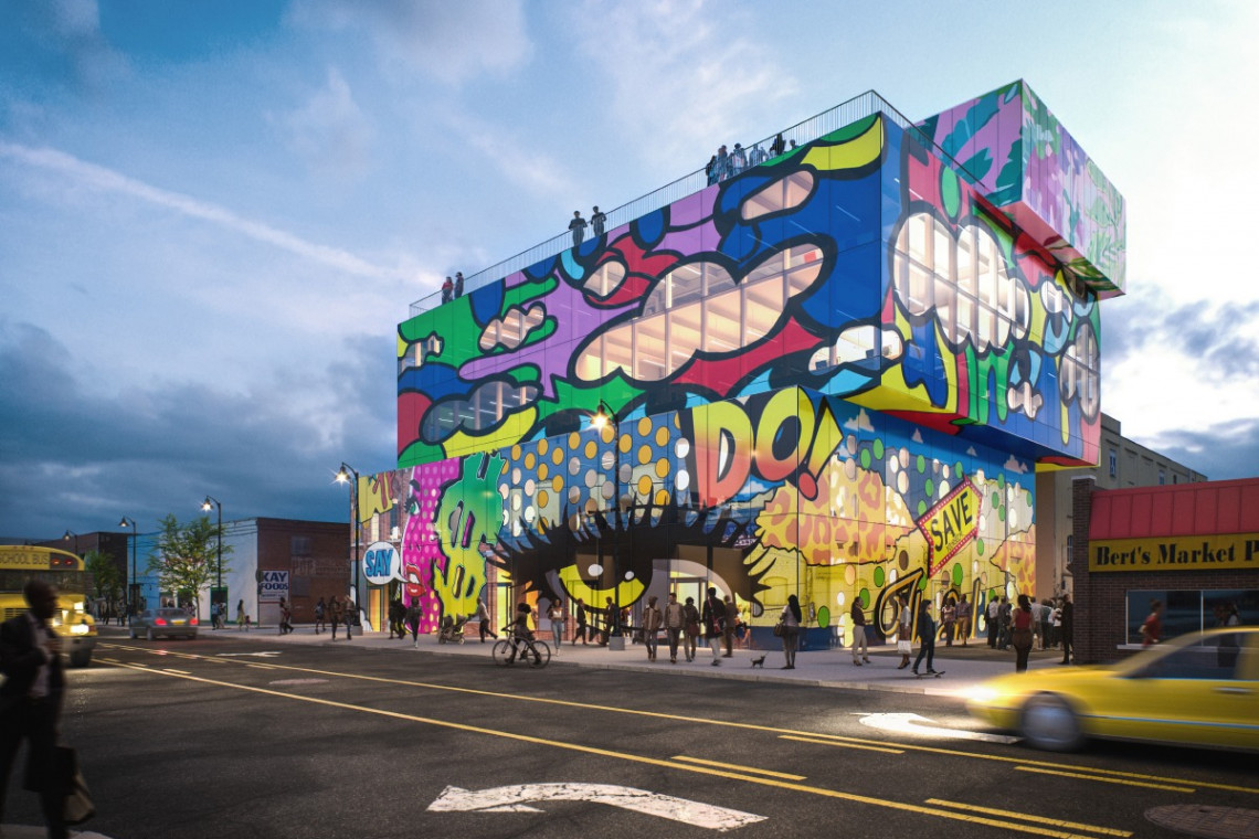 Budynek biurowo-handlowy Glass Mural. Proj. MVRDV. Fot. ©MVRDV MVRDV znowu zaskakują. To projekt biurowca z muralem na szklanych elewacjach