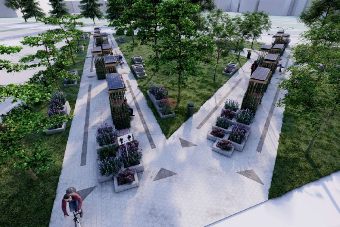 I miejsce w konkursie: Proj. Michał Wanat „RESTpark”, fot. mat. prasowe Bezpieczna przestrzeń miejska w czasach pandemii. Tak widzą ją młodzi projektanci