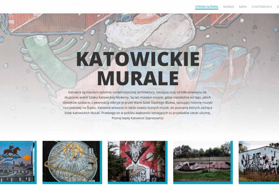 Screenshot nowego serwisu Katowickie Murale, murale.katowice.eu Katowickie murale mają swój własny serwis internetowy