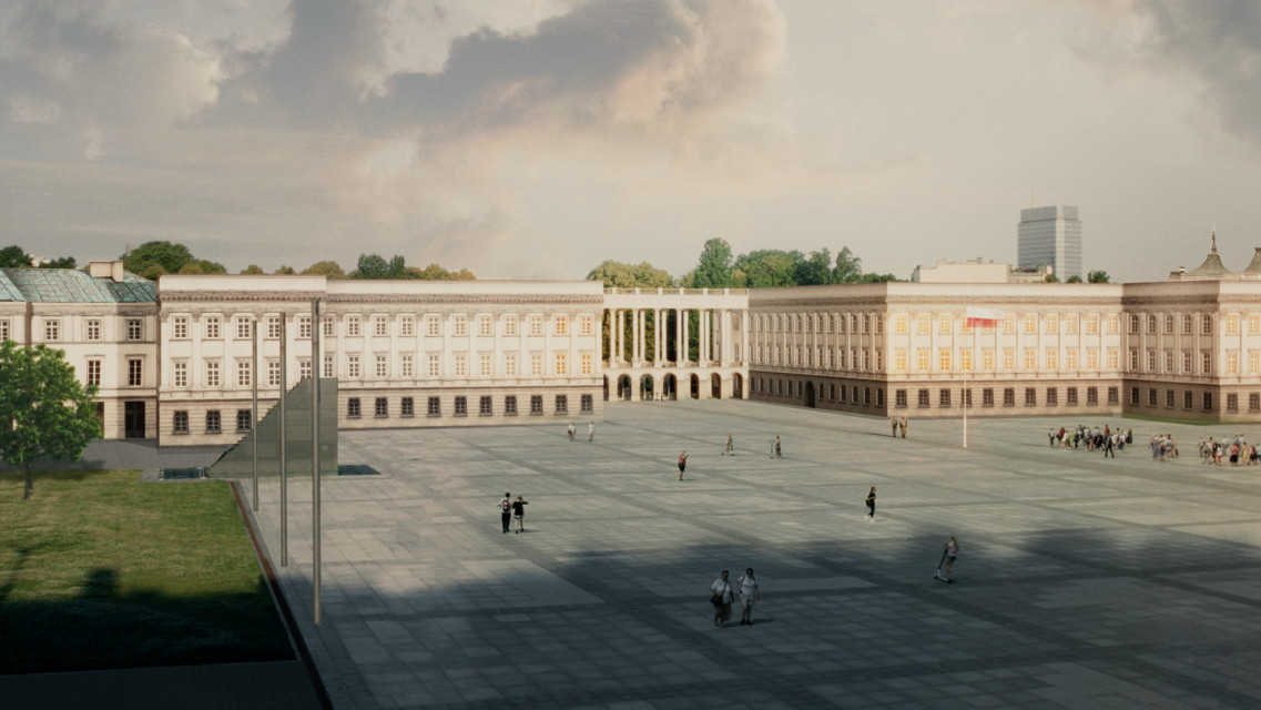 8 sierpnia 2022 roku na placu Piłsudskiego ruszyły pierwsze prace związane z przygotowaniem terenu do odbudowy. Obecnie trwają prace archeologiczne. Planowany termin oddania obiektu do użytku to 2030 r., fot. mat. pras.