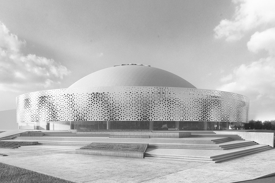 Wykonawca prac związanych z modernizacją hali widowiskowo-sportowej w Olsztynie przygotowuje się do budowy nowej kopuły. Fot. UM Olsztyn. Hala widowiskowa w Olsztynie wkrótce dostanie nową kopułę