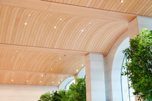 Drewniany sufit i figowce tłem dla najnowszych technologii. Foster + Partners zaprojektowali sklep Apple w Londynie