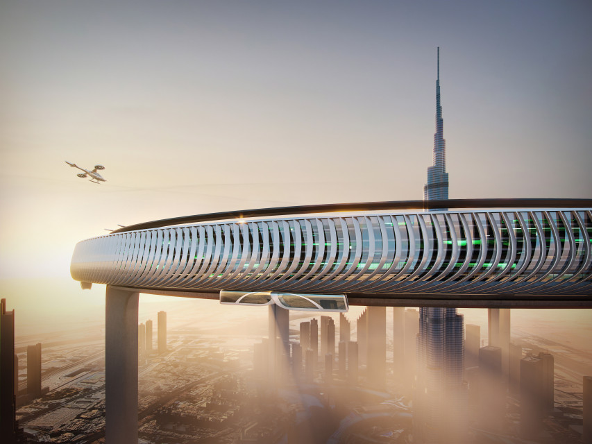Wokół wieży Burj Chalifa, na wysokości 550 metrów projektanci ZNera Space Lab zaprojektowali pierścień o obwodzie 3 km. wiz. Pictown