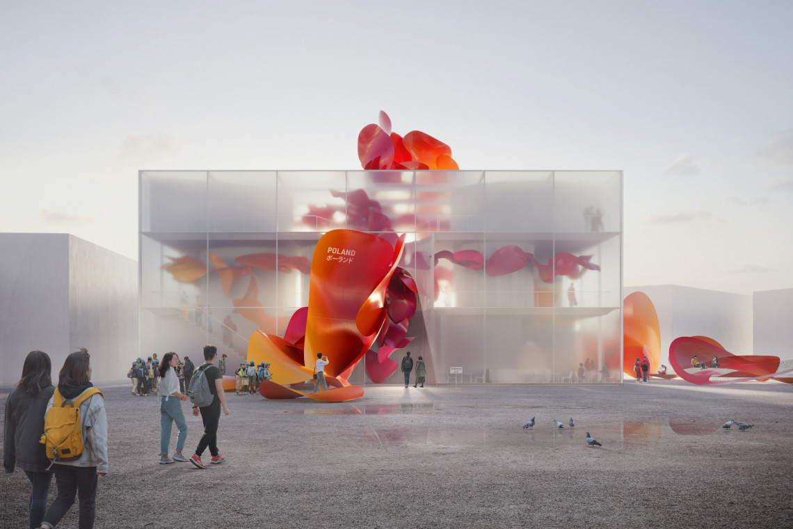 Pawilon Polski Expo 2025: projekt MFRMGR Architekci zaskakuje kolorową instalacją